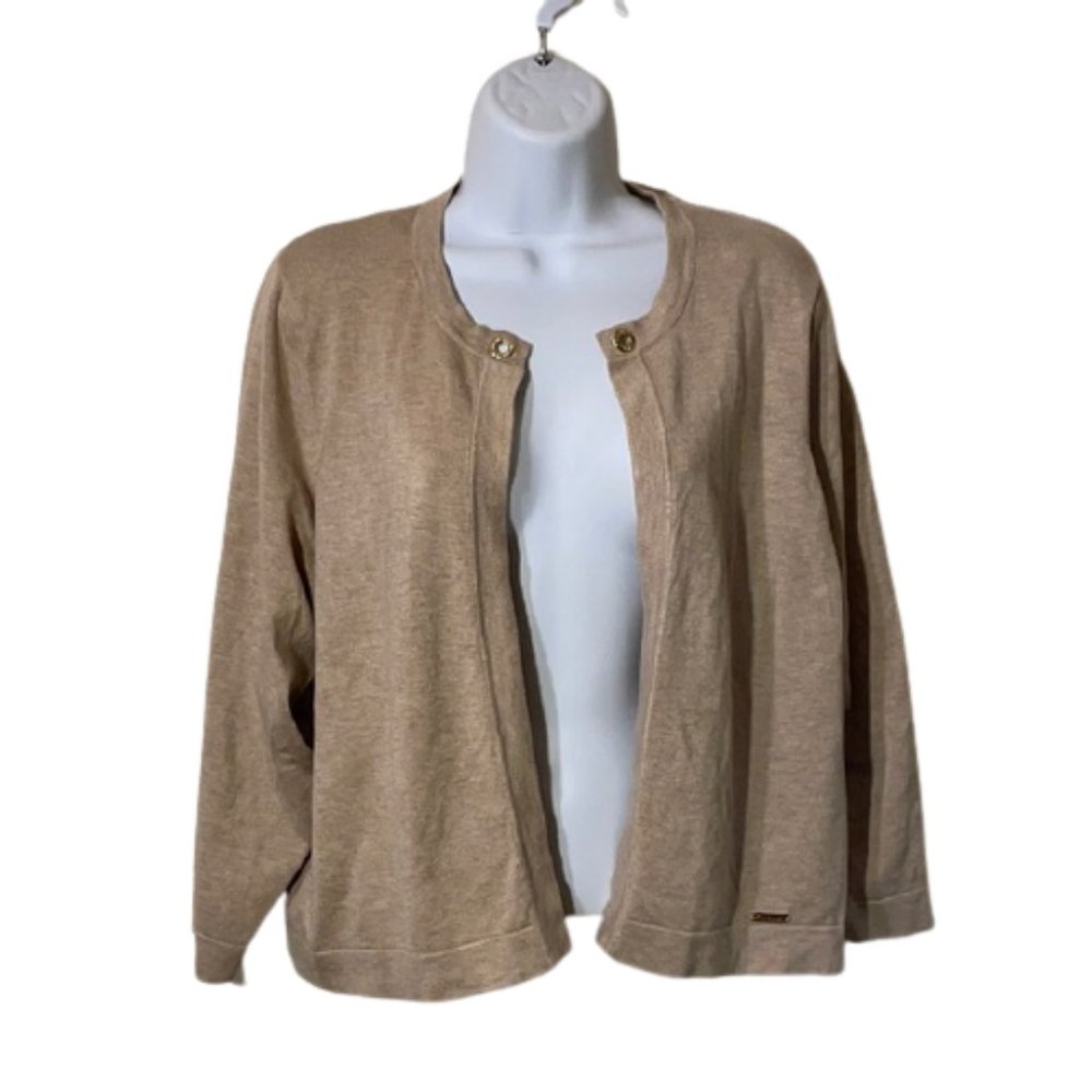 {Calvin Klein} Gold Open Front Cropped Cardigan